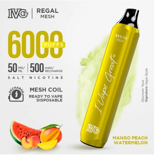 MANGO PEACH WATERMELON IVG REGAL DISPOSABLE 6000 PUFF