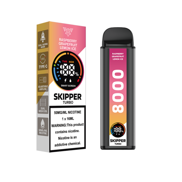 RASPBERRY GRAPEFRUIT LEMON ICE SKIPPER TURBO 10K DISPOSABLE